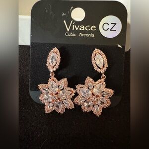 Dangle Earrings CZ Pink Marquise Cut floral Design Sparkles pierced 1” L
NWOT